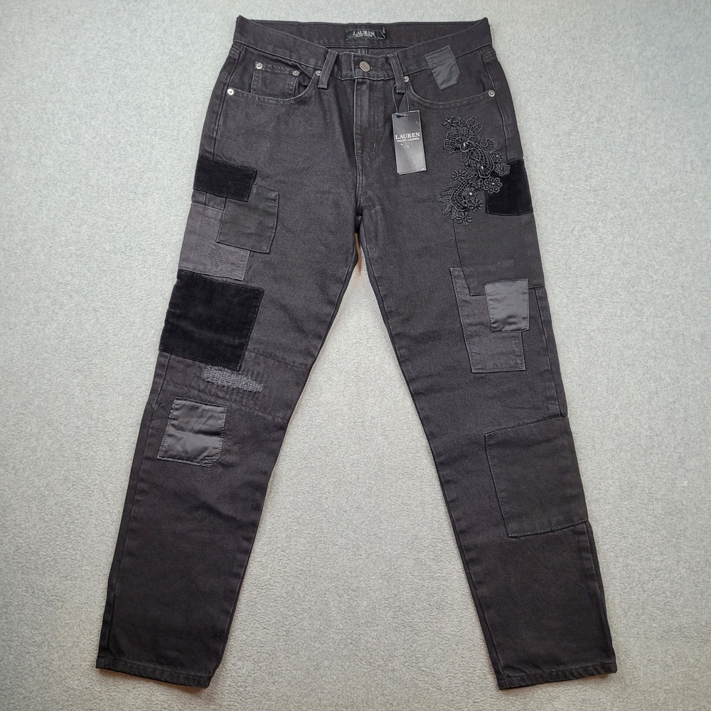 Lauren Ralph Lauren Jeans Womens 4 Black Patchwork Lace Embellished Denim